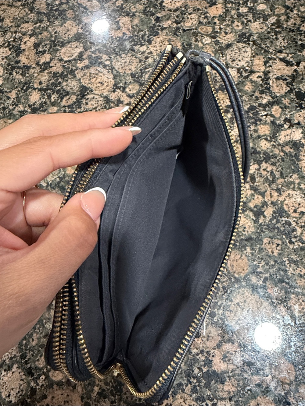 Coach Black double zip Pebbled Leather Wristlet with Gold Logo - Picture 6 of 7
